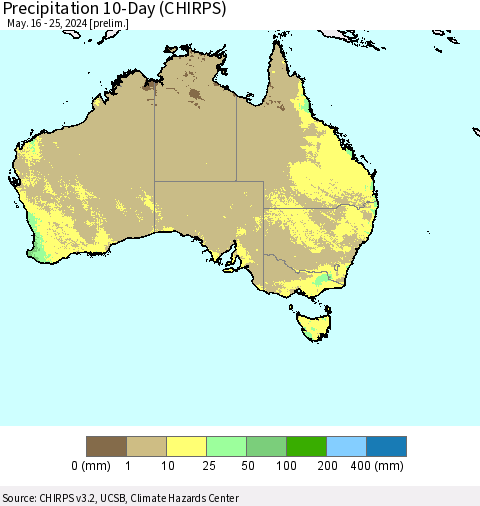 Australia Precipitation 10-Day (CHIRPS) Thematic Map For 5/16/2024 - 5/25/2024