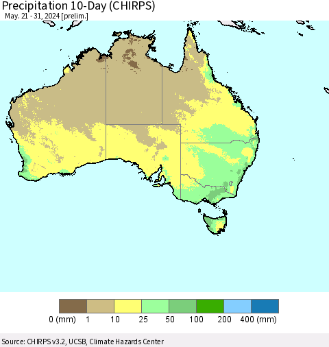 Australia Precipitation 10-Day (CHIRPS) Thematic Map For 5/21/2024 - 5/31/2024