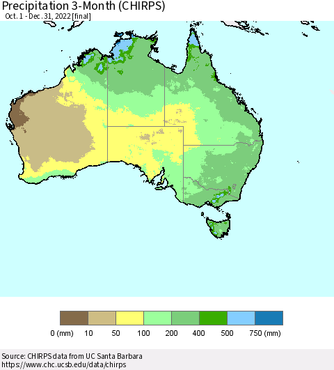 Australia Precipitation 3-Month (CHIRPS) Thematic Map For 10/1/2022 - 12/31/2022