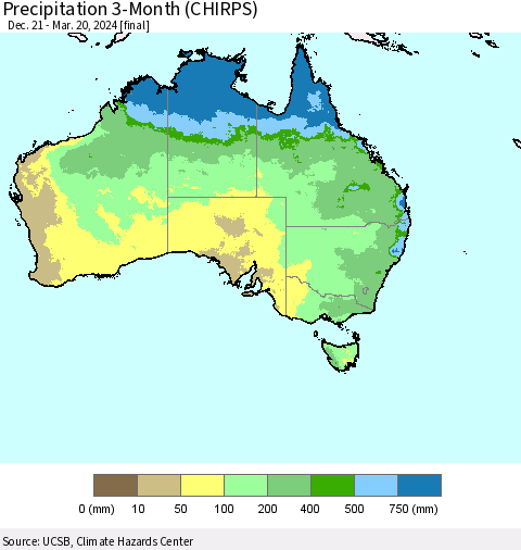 Australia Precipitation 3-Month (CHIRPS) Thematic Map For 12/21/2023 - 3/20/2024