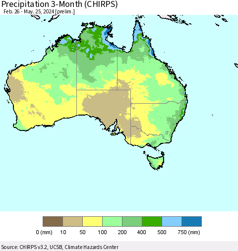 Australia Precipitation 3-Month (CHIRPS) Thematic Map For 2/26/2024 - 5/25/2024