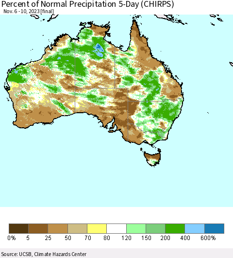 Australia Percent of Normal Precipitation 5-Day (CHIRPS) Thematic Map For 11/6/2023 - 11/10/2023
