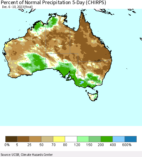 Australia Percent of Normal Precipitation 5-Day (CHIRPS) Thematic Map For 12/6/2023 - 12/10/2023