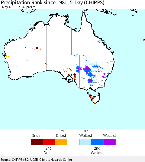 Australia Precipitation Rank since 1981, 5-Day (CHIRPS) Thematic Map For 5/6/2024 - 5/10/2024