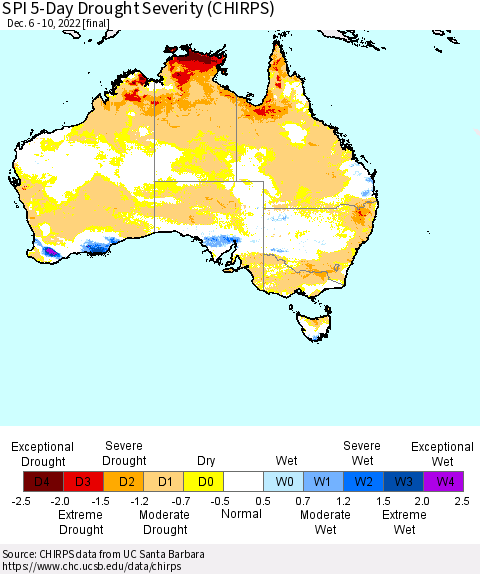 Australia SPI 5-Day Drought Severity (CHIRPS) Thematic Map For 12/6/2022 - 12/10/2022