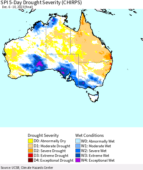 Australia SPI 5-Day Drought Severity (CHIRPS) Thematic Map For 12/6/2023 - 12/10/2023