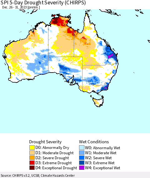 Australia SPI 5-Day Drought Severity (CHIRPS) Thematic Map For 12/26/2023 - 12/31/2023