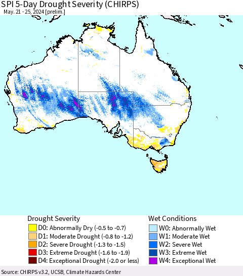 Australia SPI 5-Day Drought Severity (CHIRPS) Thematic Map For 5/21/2024 - 5/25/2024