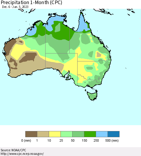 Australia Precipitation 1-Month (CPC) Thematic Map For 12/6/2022 - 1/5/2023
