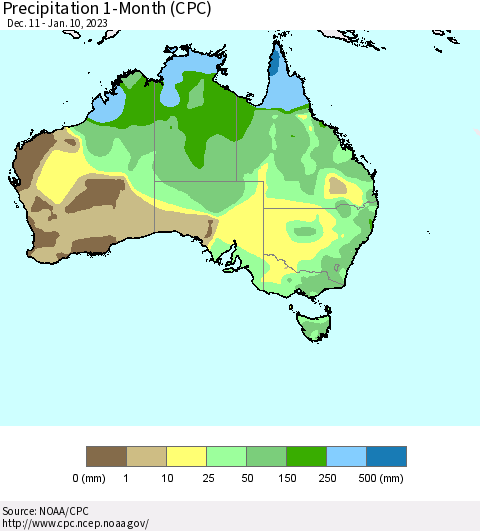 Australia Precipitation 1-Month (CPC) Thematic Map For 12/11/2022 - 1/10/2023