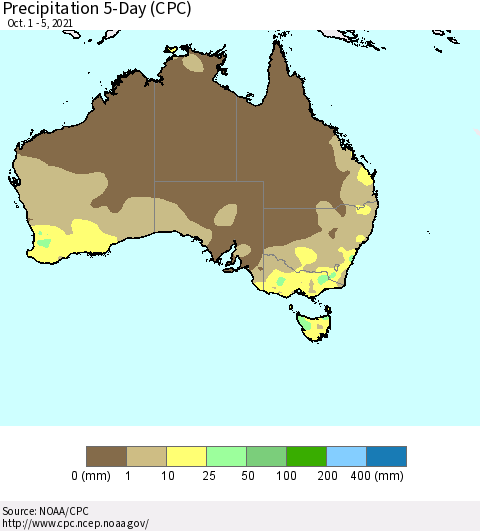 Australia Precipitation 5-Day (CPC) Thematic Map For 10/1/2021 - 10/5/2021