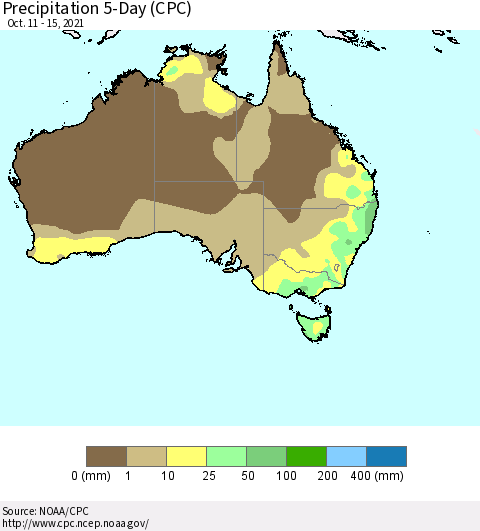 Australia Precipitation 5-Day (CPC) Thematic Map For 10/11/2021 - 10/15/2021