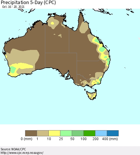 Australia Precipitation 5-Day (CPC) Thematic Map For 10/16/2021 - 10/20/2021