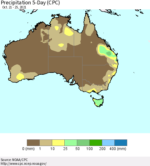 Australia Precipitation 5-Day (CPC) Thematic Map For 10/21/2021 - 10/25/2021
