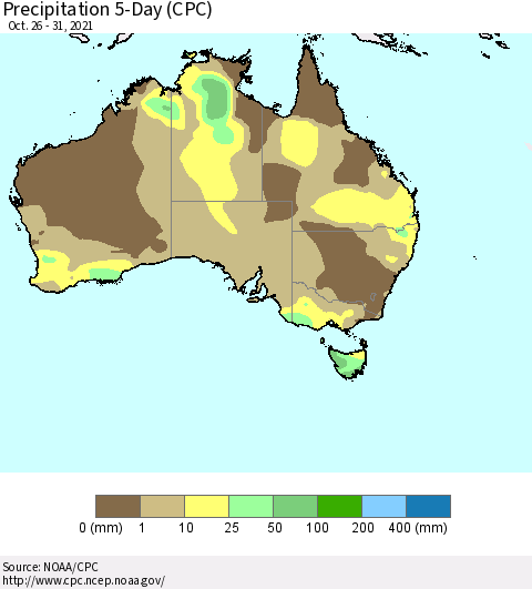 Australia Precipitation 5-Day (CPC) Thematic Map For 10/26/2021 - 10/31/2021