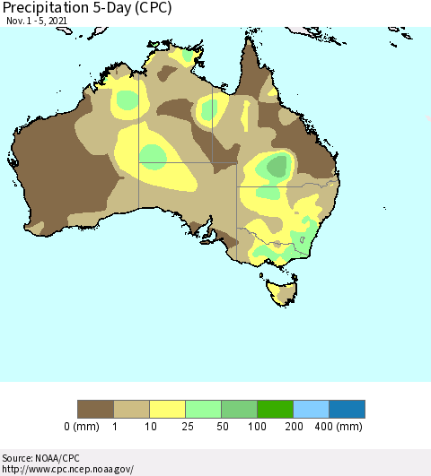 Australia Precipitation 5-Day (CPC) Thematic Map For 11/1/2021 - 11/5/2021