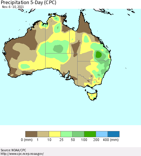 Australia Precipitation 5-Day (CPC) Thematic Map For 11/6/2021 - 11/10/2021