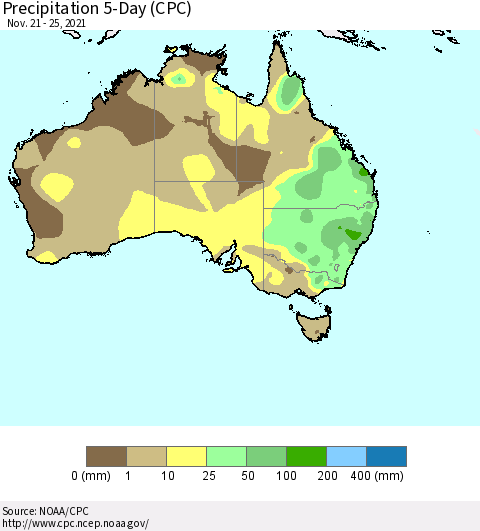 Australia Precipitation 5-Day (CPC) Thematic Map For 11/21/2021 - 11/25/2021