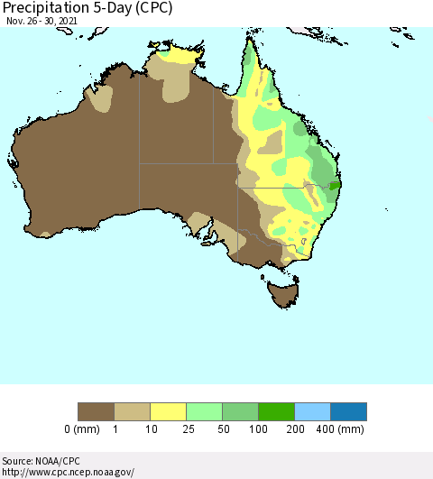 Australia Precipitation 5-Day (CPC) Thematic Map For 11/26/2021 - 11/30/2021