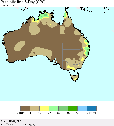 Australia Precipitation 5-Day (CPC) Thematic Map For 12/1/2021 - 12/5/2021