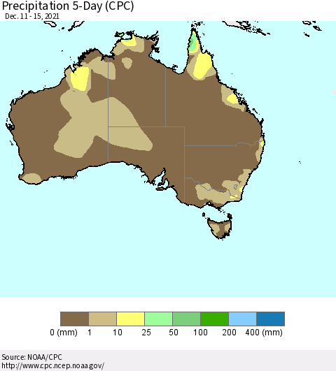 Australia Precipitation 5-Day (CPC) Thematic Map For 12/11/2021 - 12/15/2021