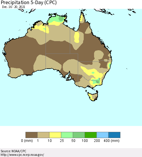 Australia Precipitation 5-Day (CPC) Thematic Map For 12/16/2021 - 12/20/2021
