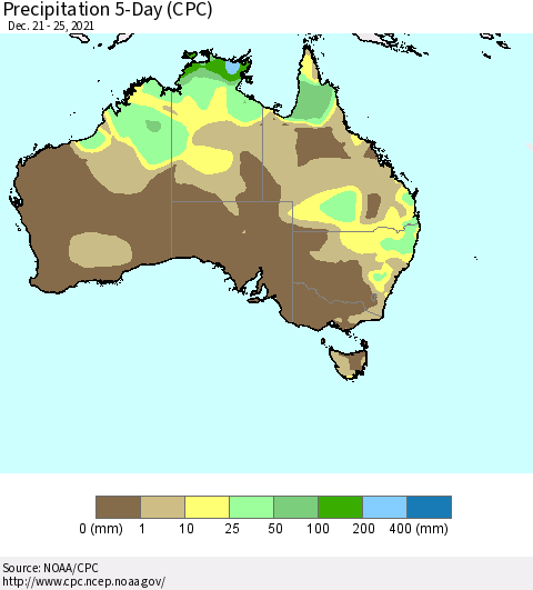 Australia Precipitation 5-Day (CPC) Thematic Map For 12/21/2021 - 12/25/2021