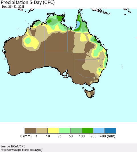 Australia Precipitation 5-Day (CPC) Thematic Map For 12/26/2021 - 12/31/2021