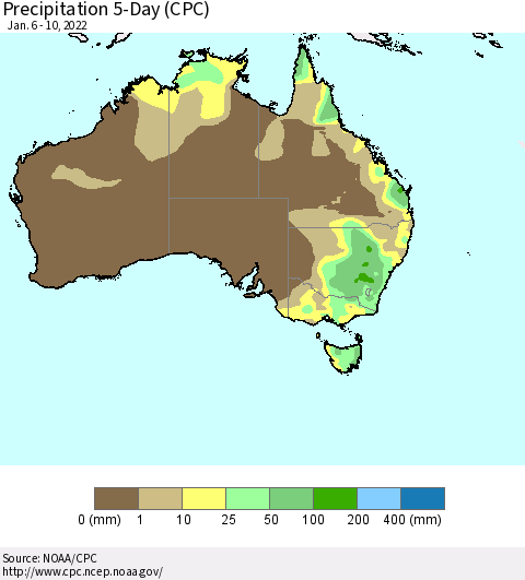 Australia Precipitation 5-Day (CPC) Thematic Map For 1/6/2022 - 1/10/2022