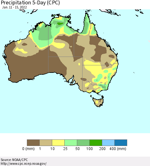 Australia Precipitation 5-Day (CPC) Thematic Map For 1/11/2022 - 1/15/2022
