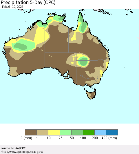 Australia Precipitation 5-Day (CPC) Thematic Map For 2/6/2022 - 2/10/2022