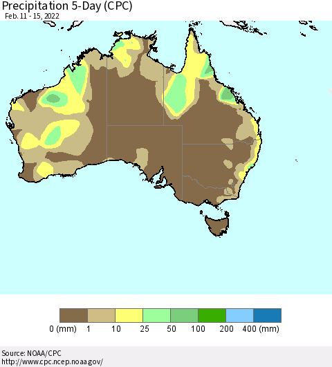 Australia Precipitation 5-Day (CPC) Thematic Map For 2/11/2022 - 2/15/2022