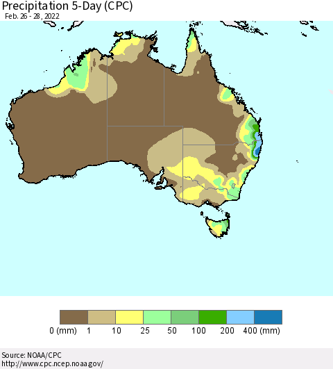 Australia Precipitation 5-Day (CPC) Thematic Map For 2/26/2022 - 2/28/2022