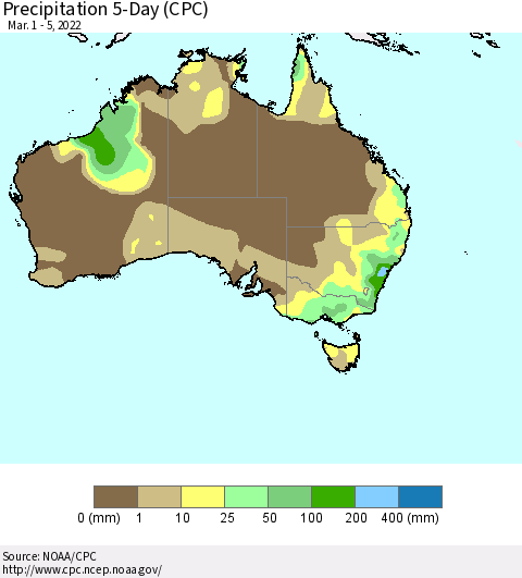 Australia Precipitation 5-Day (CPC) Thematic Map For 3/1/2022 - 3/5/2022