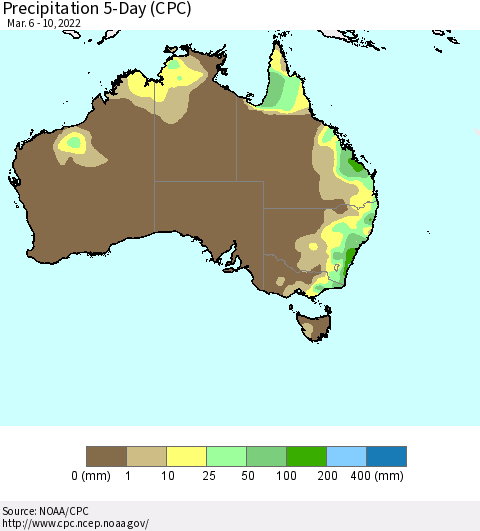 Australia Precipitation 5-Day (CPC) Thematic Map For 3/6/2022 - 3/10/2022