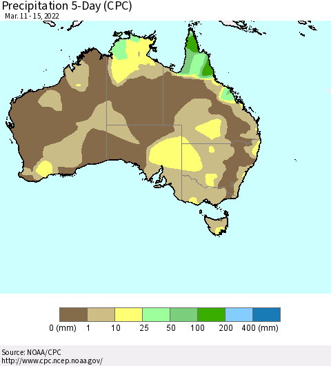 Australia Precipitation 5-Day (CPC) Thematic Map For 3/11/2022 - 3/15/2022