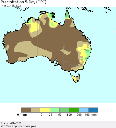 Australia Precipitation 5-Day (CPC) Thematic Map For 3/21/2022 - 3/25/2022