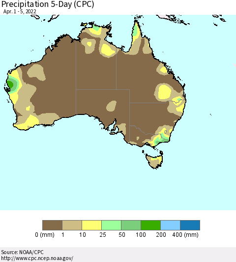 Australia Precipitation 5-Day (CPC) Thematic Map For 4/1/2022 - 4/5/2022