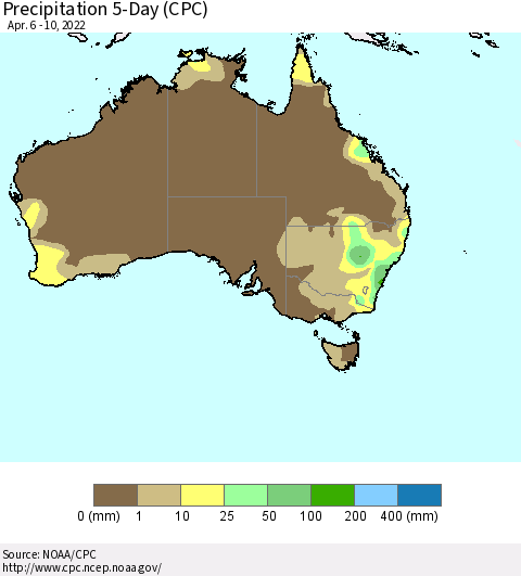 Australia Precipitation 5-Day (CPC) Thematic Map For 4/6/2022 - 4/10/2022