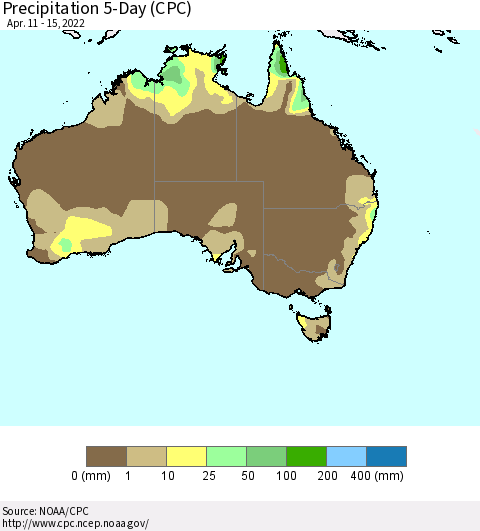 Australia Precipitation 5-Day (CPC) Thematic Map For 4/11/2022 - 4/15/2022