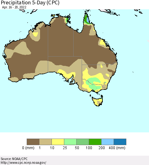 Australia Precipitation 5-Day (CPC) Thematic Map For 4/16/2022 - 4/20/2022