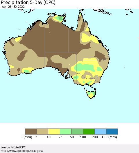 Australia Precipitation 5-Day (CPC) Thematic Map For 4/26/2022 - 4/30/2022