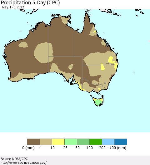 Australia Precipitation 5-Day (CPC) Thematic Map For 5/1/2022 - 5/5/2022
