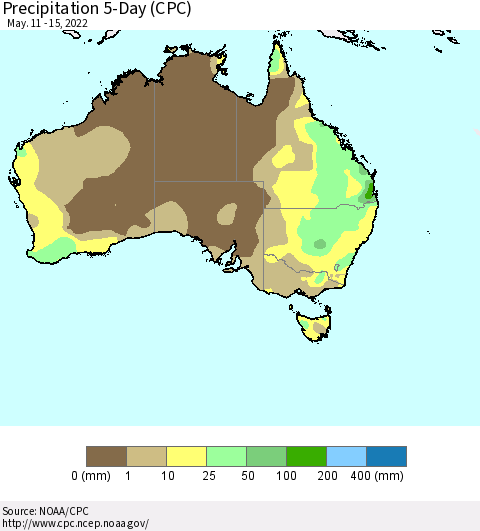 Australia Precipitation 5-Day (CPC) Thematic Map For 5/11/2022 - 5/15/2022