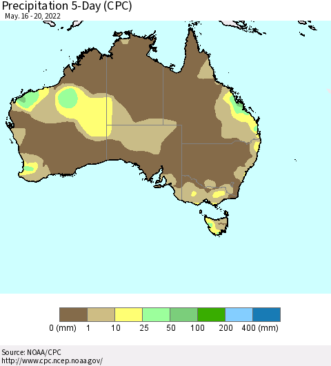 Australia Precipitation 5-Day (CPC) Thematic Map For 5/16/2022 - 5/20/2022