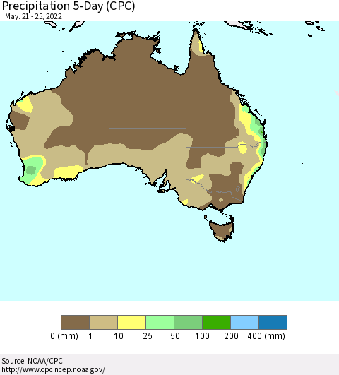 Australia Precipitation 5-Day (CPC) Thematic Map For 5/21/2022 - 5/25/2022
