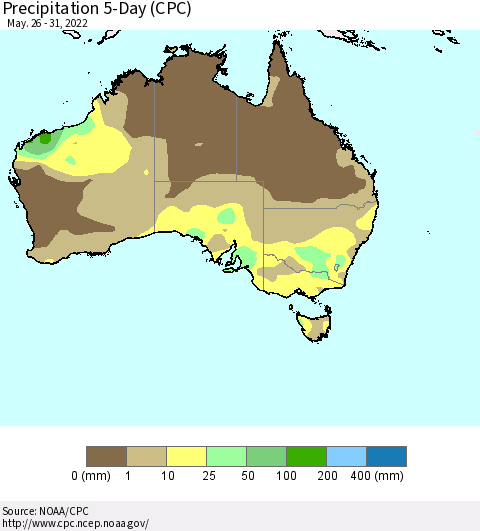 Australia Precipitation 5-Day (CPC) Thematic Map For 5/26/2022 - 5/31/2022