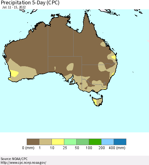 Australia Precipitation 5-Day (CPC) Thematic Map For 7/11/2022 - 7/15/2022