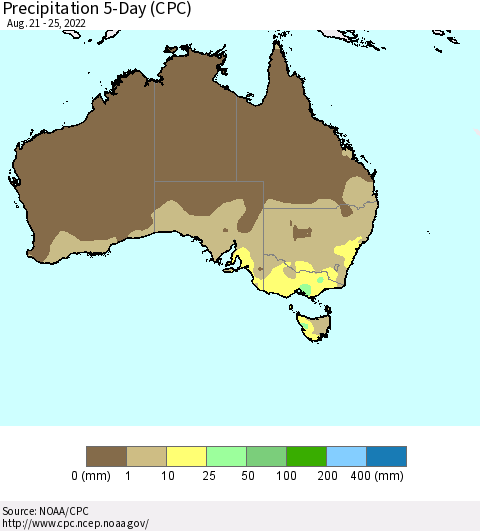 Australia Precipitation 5-Day (CPC) Thematic Map For 8/21/2022 - 8/25/2022