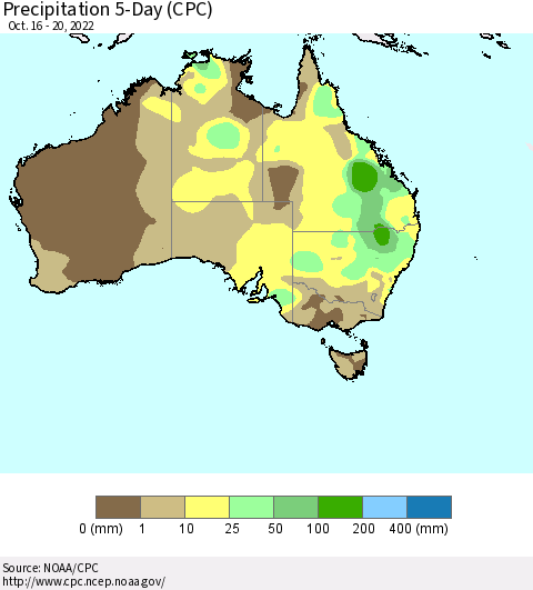Australia Precipitation 5-Day (CPC) Thematic Map For 10/16/2022 - 10/20/2022